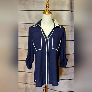 Navy blue button up dress shirt